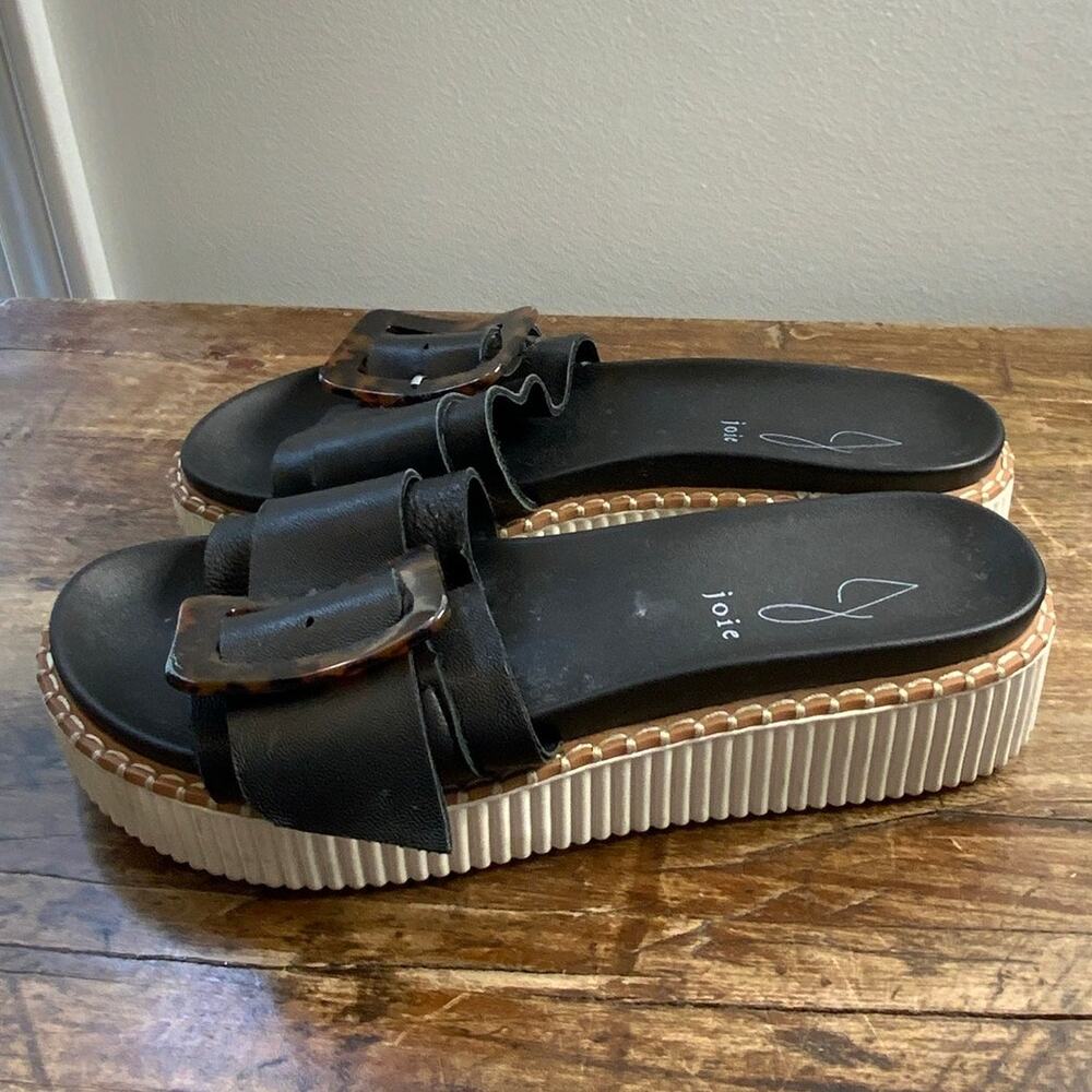 Joie Women's Black Leather Tortoise Buckle Platform Sandals size 8.5 - Picture 4 of 8